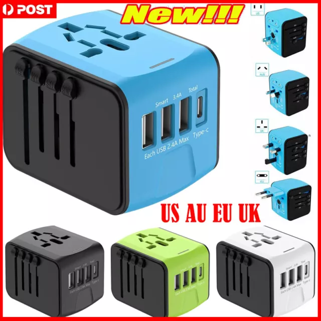 International Universal Travel Plug 3 USB Power Adapter Type C Worldwide Charger