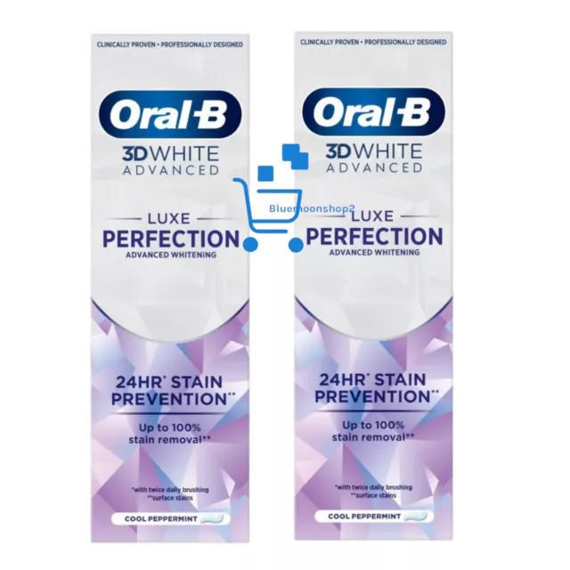 2 x 75ml Oral-B 3D White Luxe Perfection Toothpaste Whitening Enamel Protect