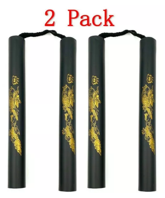2 X Foam Nunchucks Dragon Pattern for Martial Art Karate Training 10'' - Black