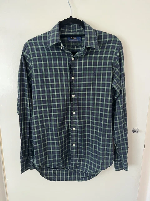 Camicia a maniche lunghe da uomo Ralph Lauren blu navy e verde cotone taglia S