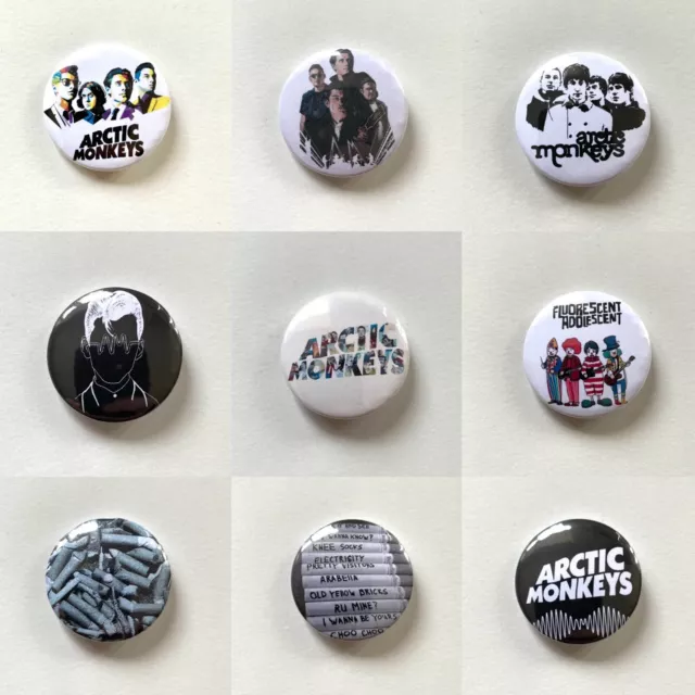 Arctic Monkeys Inspired Pin Button Badges 32mm In Size Indie Rock Logos