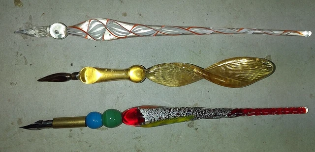 Lotto Di Tre Penne  In Vetro Di Murano Vintage Da Collezione