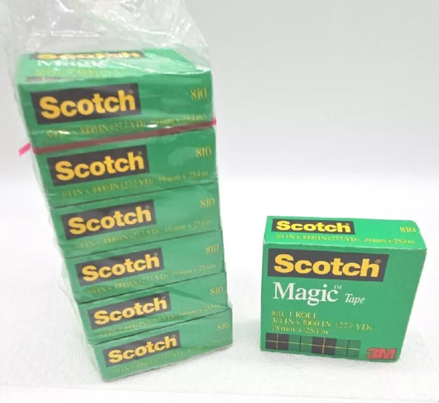 Lot of 7 Rolls Scotch Magic Tape 810 Refills 3/4" x 1000" 1" Core Clear Sealed