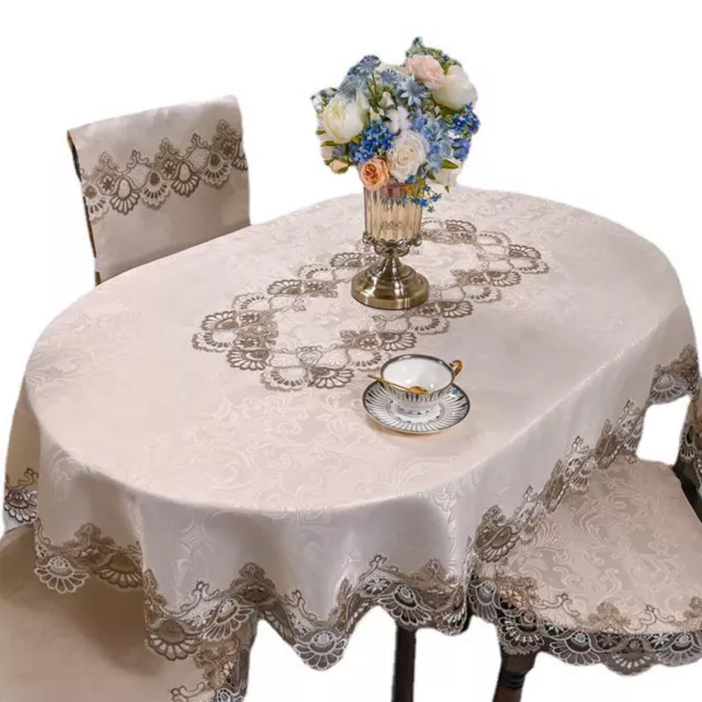 New Vintage Embroidered Lace Floral Tablecloth Oval Table Cover 3