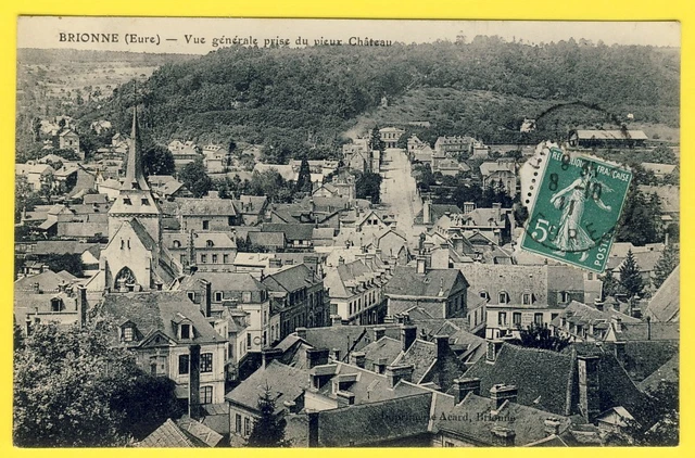 cpa 27 - BRIONNE vue générale prise du vieux CHÂTEAU le VILLAGE et la GARE