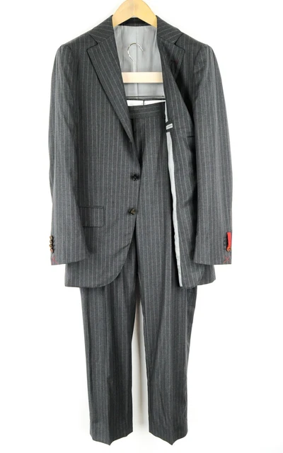Costume Vintage Harrods Chester Barrie 2 Pièces - Laine Rayée Gris - Taille 46S W36 L29