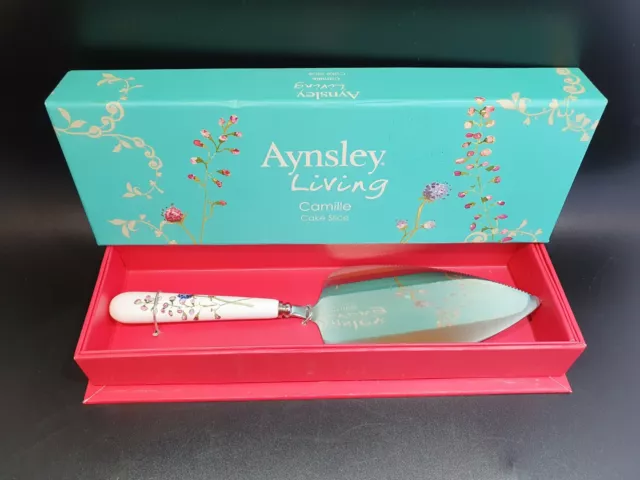 Aynsley Living Camille Porcelain Handle Silver Metal Cake Pie Slice - Boxed New