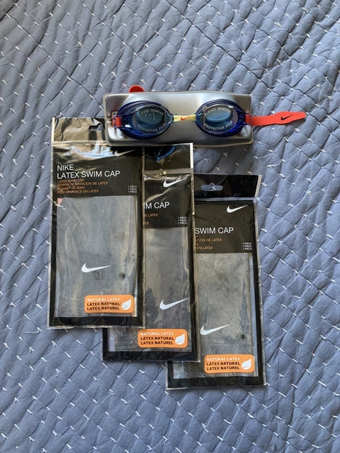 Nike Bundle Black 3 Packs Solid Silicone Swimming Cap One Size New With Goggles