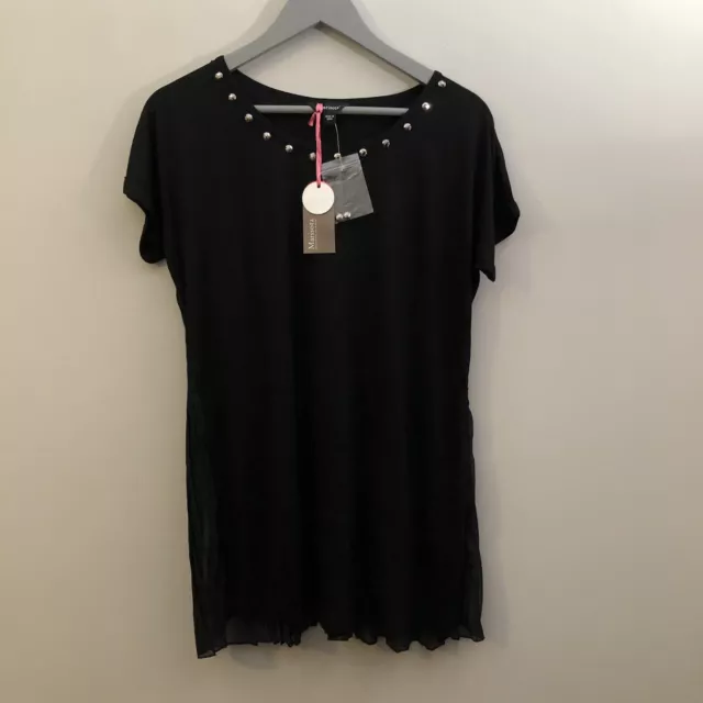Marisota Top Womens UK 14 Black T Shirt Jersey Stud Detail Pleated Back Smart