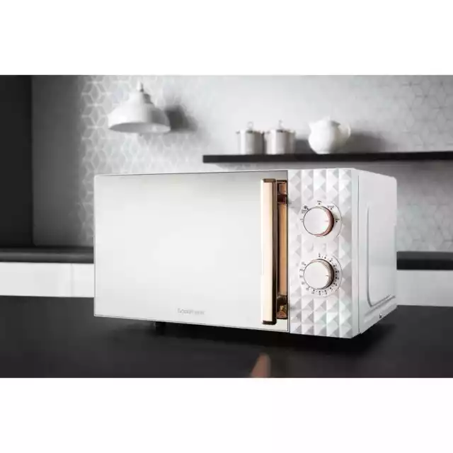 Diamond White and Rose Gold Effect Microwave Capacity 20L Mirror Finish Door 2