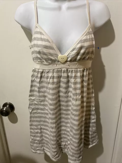 Roxy Womens Dress L Large  Gary And  White Sundress Strappy Cotton Casual