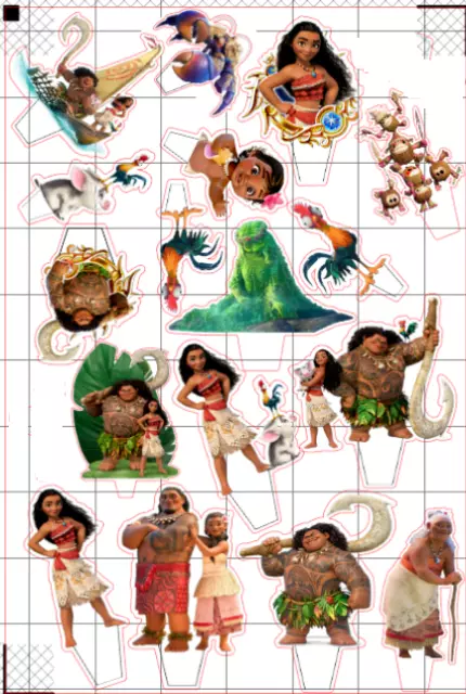 18 MOANA BIRTHDAY EDIBLE STAND UP CAKE TOPPERS DECORATIONS WAFER  Pre Cut!