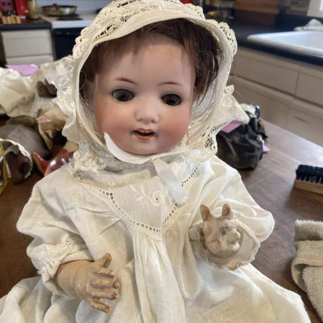 Antique 15” Heubach Koppelsdorf 300-1 Bisque Baby Doll. Sleepy Eyes Open Mouth.