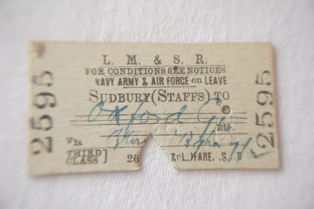 1940s LMS Sudbury Staffordshire to Oxford Railway Train Ticket