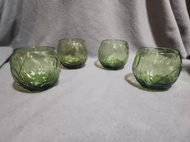 VTG Morgantown Seneca Driftwood Crinkle Roly Poly Rocks Green Glasses Set of 4