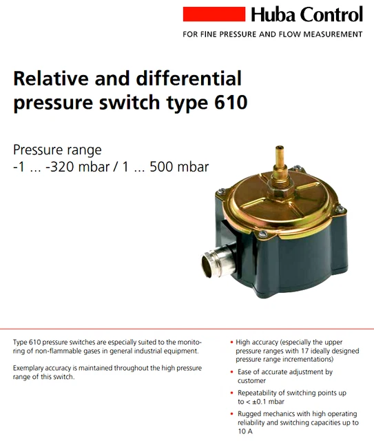 HUBA CONTROL 610.5120 Differential Pressure Switch £84.00 PicClick UK