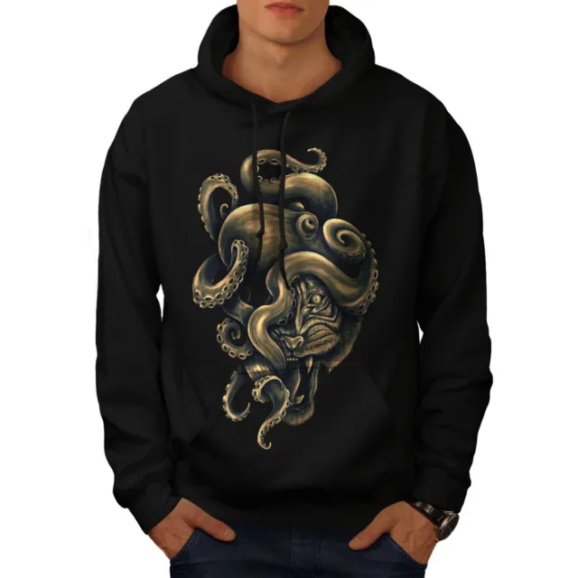 Wellcoda Octopus Tiger Face Animal Mens Hoodie,  Casual Hooded Sweatshirt