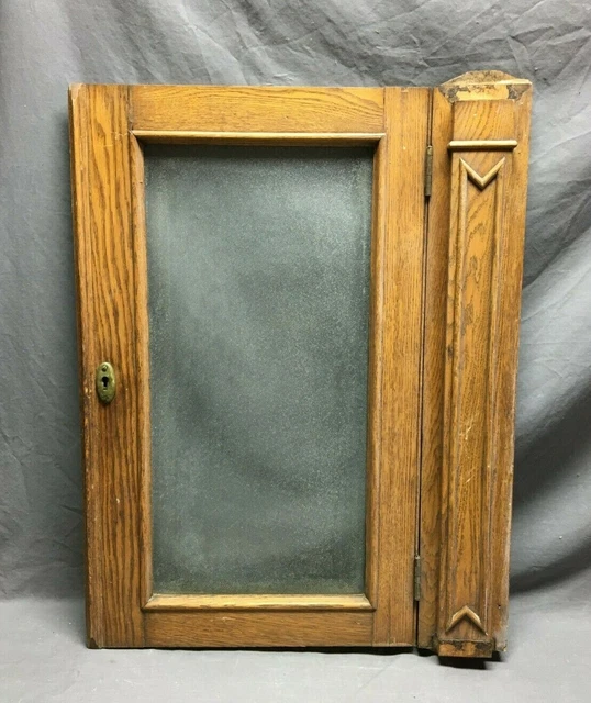 Antique VTG 18x31 Oak Cabinet Cupboard Door Textured Privacy Glass Old 174-21B
