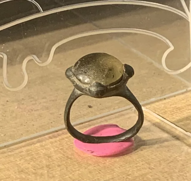 Ancienne Bague Viking, Bronze, IX-X ap JC, gros châton en Pâte de Verre