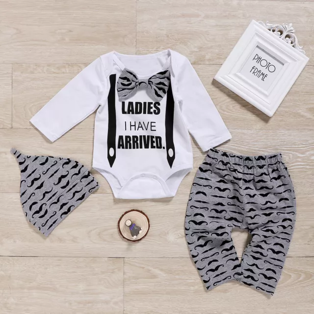 Newborn Infant Baby Boy Gentleman Clothes Romper Tops+Pants+Hat 3PCS Outfits Set
