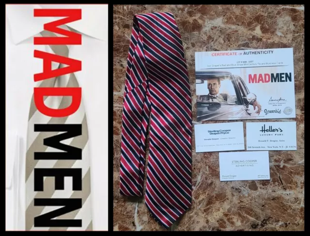 MAD MEN: Jon Hamm/Don Draper tie & Biz Cards Studio COA
