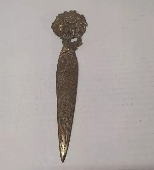 Vintage Art Nouveau Brass Belgium Sunflower letter opener