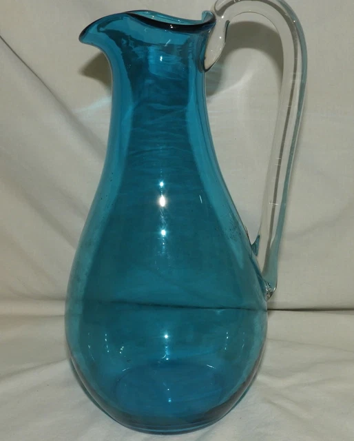 S} Grande carafe en VERRE BLEU (30 cm) très bon état Glass Pitcher