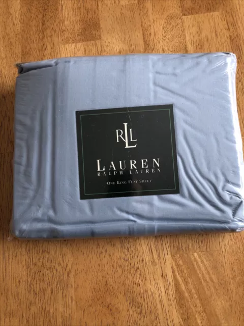 RALPH LAUREN Solids Cottage Bleu Premium 250 Coton FEUILLE PLATE KING NEUVE 2