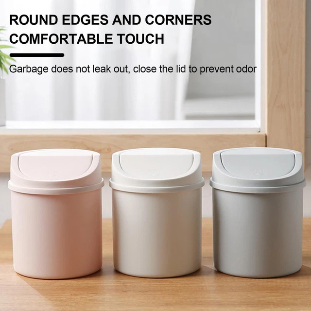 Waste Bin Lid Trash Can Home Office Roll Swing Mini Garbage Basket Desktop Table