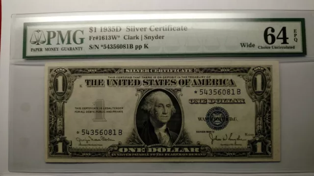Fr.1613W 1935D* STAR $1 Silver Certificate PMG Wide 64EPQ Choice Uncirculated **