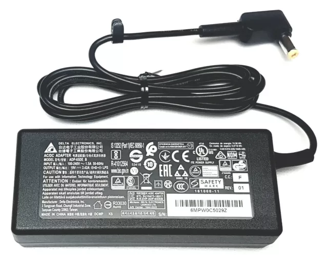 Original Delta 19 V 3,42 A Ladegerät für Acer Aspire Laptops, Stromleitung ist enthalten