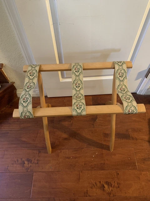 Vintage Scheibe Wooden Folding Luggage Suitcase Rack Stand with Tapestry Straps