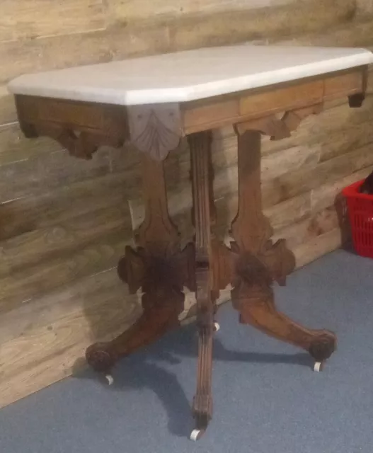 Early 1900's Vintage Wood/Marble top Side Table