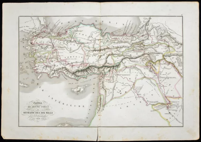 1840 - Carte de l'Asie mineure (Turquie) - Gravure ancienne - Cyrus le Jeune