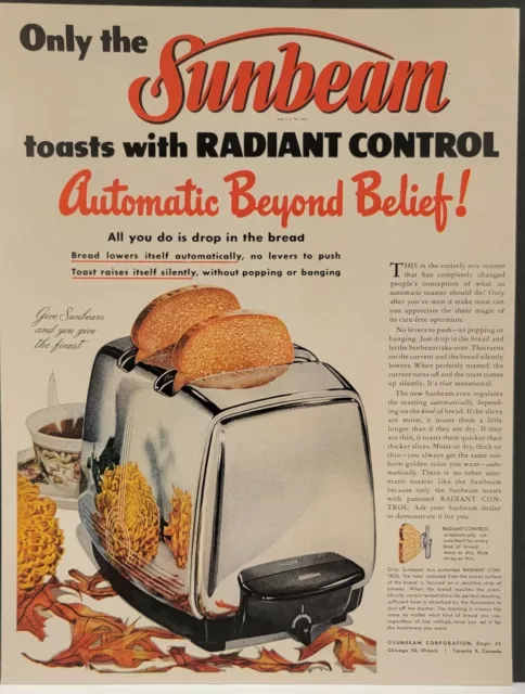 1956 Sunbeam Automatic Toaster Radiant Control Print Ad