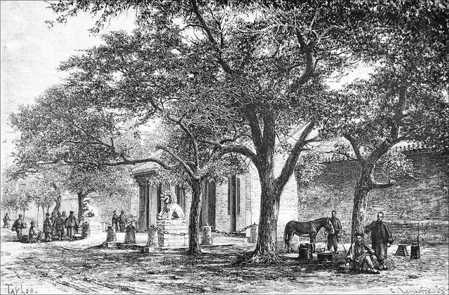 CHINE- PORTE d'ENTRÉE de la LÉGATION de FRANCE à PÉKIN (北京) en 1861 -Gravure 19e