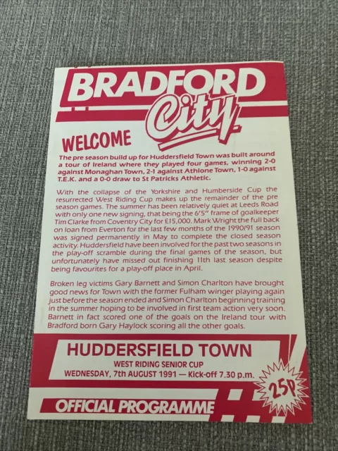 West Riding Senior Cup Final Bradford City v Huddersfield 7.8.1991