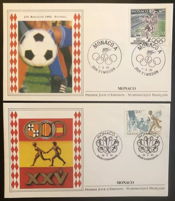 2 Enveloppes, Premier Jour Monaco 1991 et 1992, Jeux Olympiques Barcelone