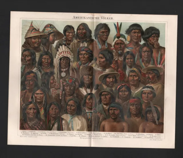 Chromo-Lithografie 1894: Amerikanische Völker. Menschen Amerika
