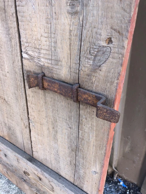 vintage mid 19th century PA barn door with strap hinges 39.25” w x 40” h RED 12