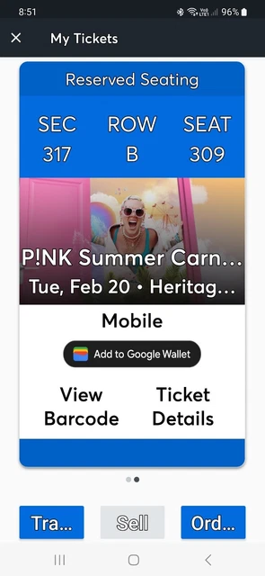 P!nk Concert 2 ReservedTickets$600 For Both