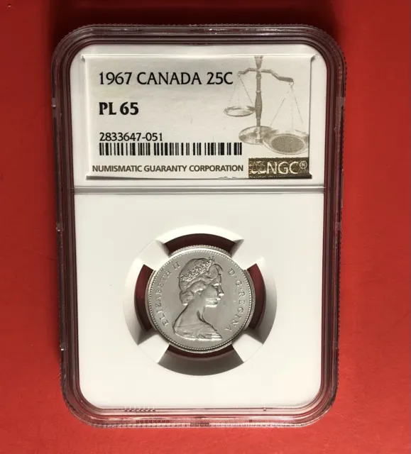 1967-Canada-25 Cents Coin,Graded By Ngc Pl 65.