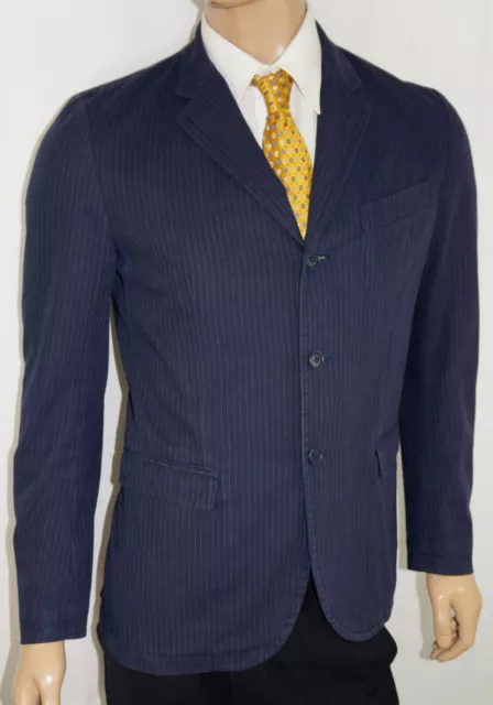 38R Neil Barrett $995 Suit Jacket Men 38 Blue Pinstripe Cotton 3Btn Blazer Small