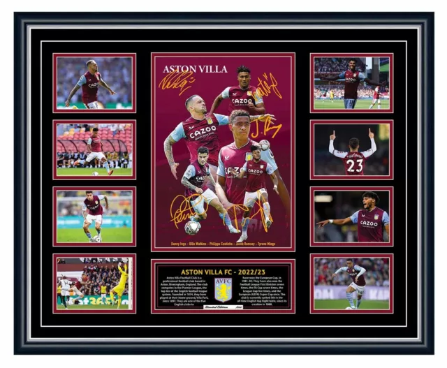 Aston Villa Fc 2022/23 Coutinho Watkins Ings Signed Framed Ltd Ed Memorabilia