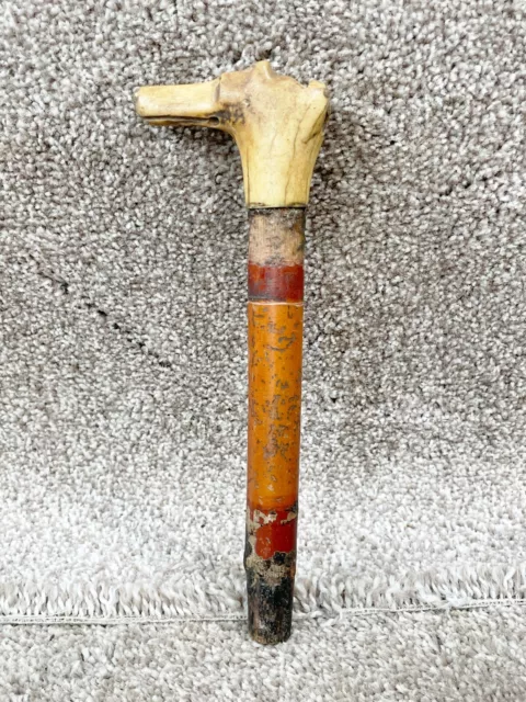 Vintage Short Wooden Parasol Walking Cane Dog Shape Stick With Bone Handle