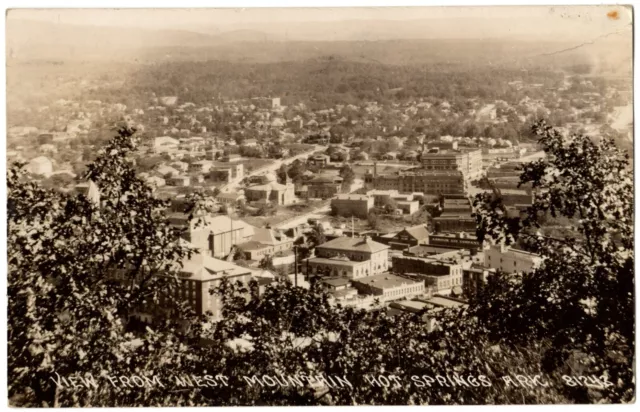 HOT SPRINGS, AR RPPC View from West Mountain Real Photo Postcard Arkansas 1920s