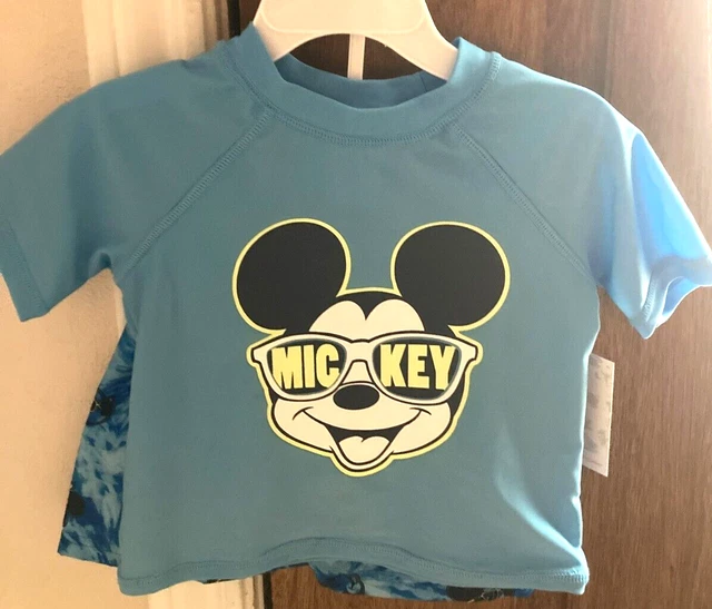 Disney Jumping Beans Boys Size 12M Mickey Mouse 2 pc Set Rash Guard Swim Trunks