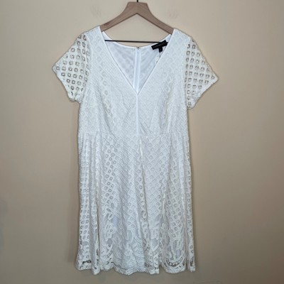 NEW Lane Bryant Ivory Short Sleeve Fit and Flare Dress Size 14 Lace Babydoll