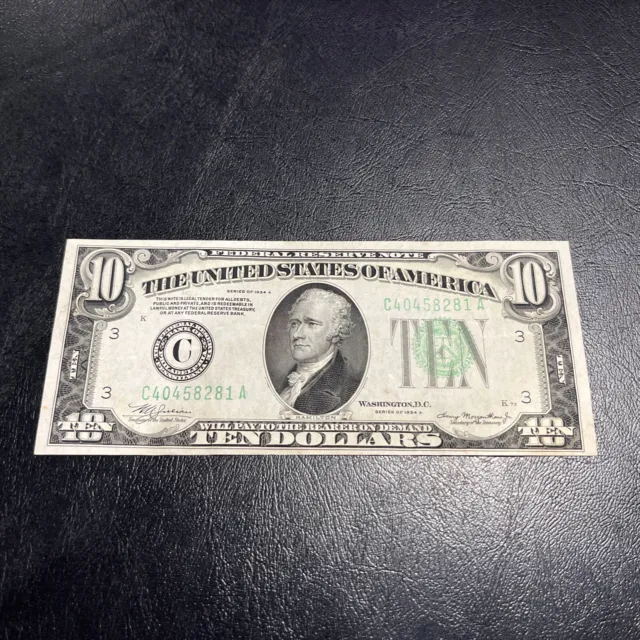1934 1934A  Ten Dollar Bill • $10 Green Seal Note • C40458281A • Crisp