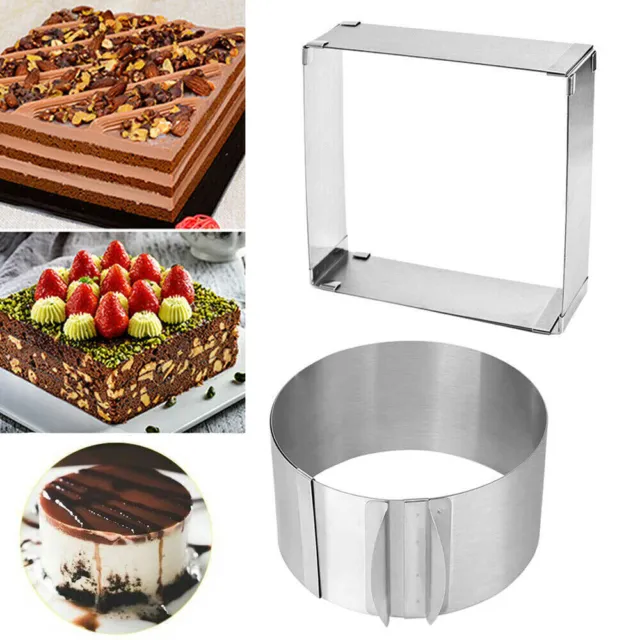 6"-12" Adjustable Round Square Cake Ring Cutter Mold Stainless Steel Mould Tool